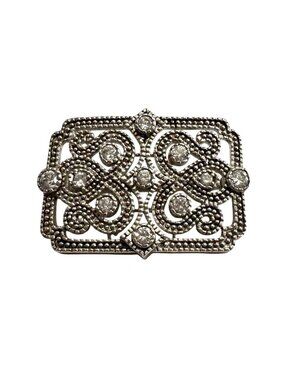 Karen Lynne 925 Art Deco Sterling Silver Brooch with Crystals